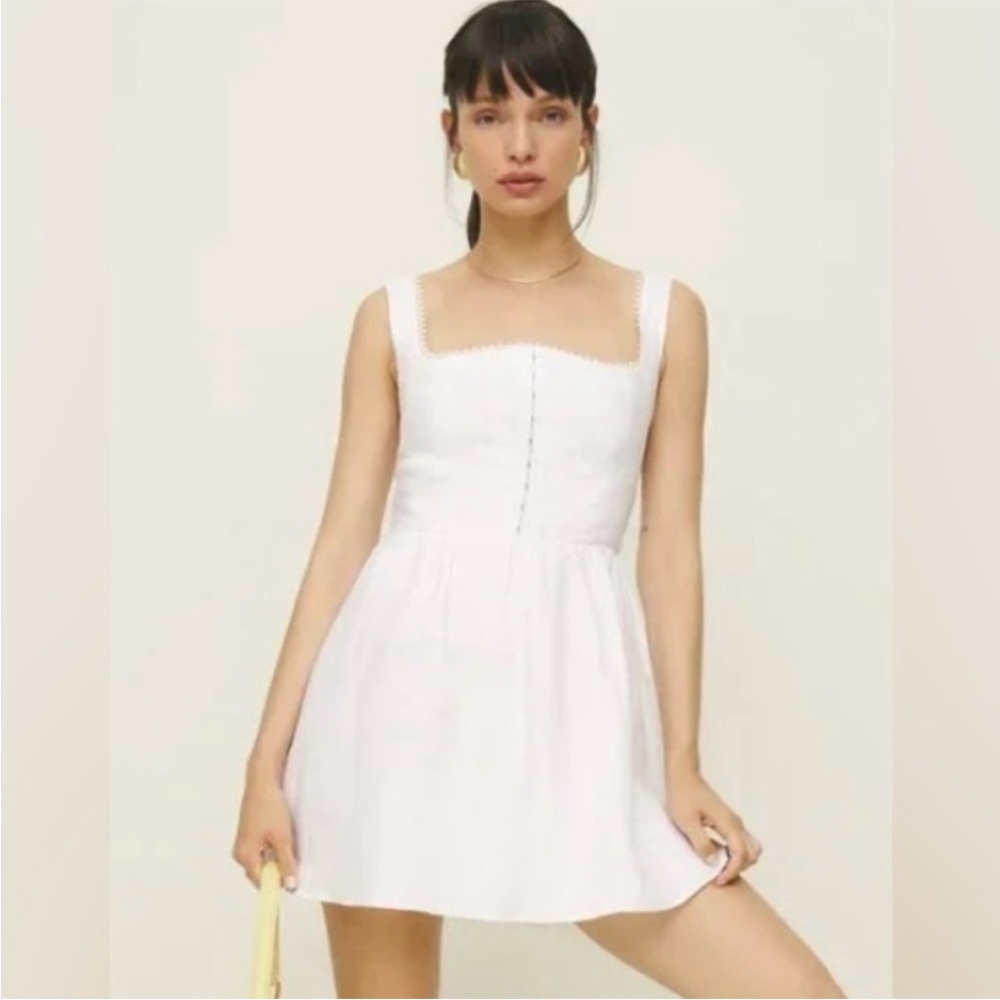 Reformation White Square-Neck Mini Dress